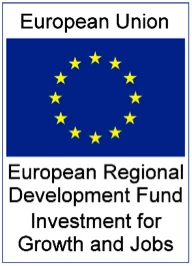 European Union flag with text: "European Regional Development Fund Investment for Growth and Jobs.