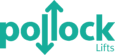 The logo shows the word "pollock" with two arrows, one pointing up and one down, integrated into the letter "l"; the word "Lifts" appears in the lower right corner.